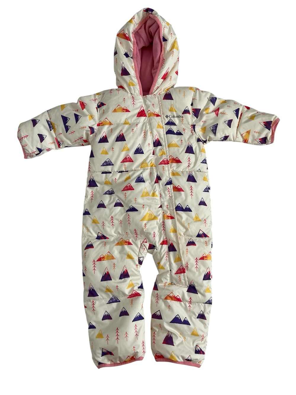 Columbia Cream Baby Snowsuit with Pink, Purple & Yellow Mountain Print